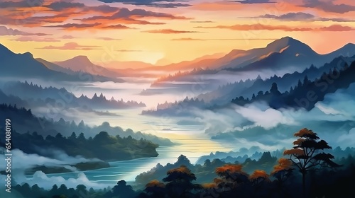 Misty morning landscapes. Fantasy concept , Illustration painting.