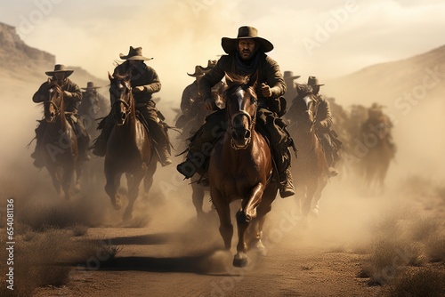 Foto cowboy riding horse, Generative AI
