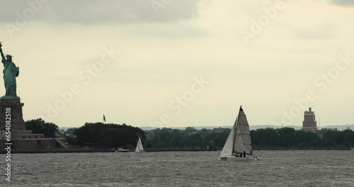 Sailboat Passing Statue of Liberty