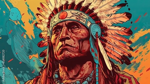 Chief, Native American spiritual rituals. Fantasy concept , Illustration painting.