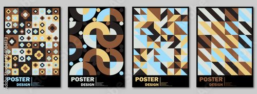 Set of Bauhaus cover template abstract retro pattern. useful for web background, poster art design, magazine front page, hi-tech print, and cover artwork.