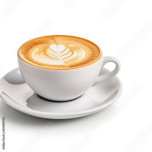 A delicious cappuccino served on a pristine white saucer, ready to be enjoyed
