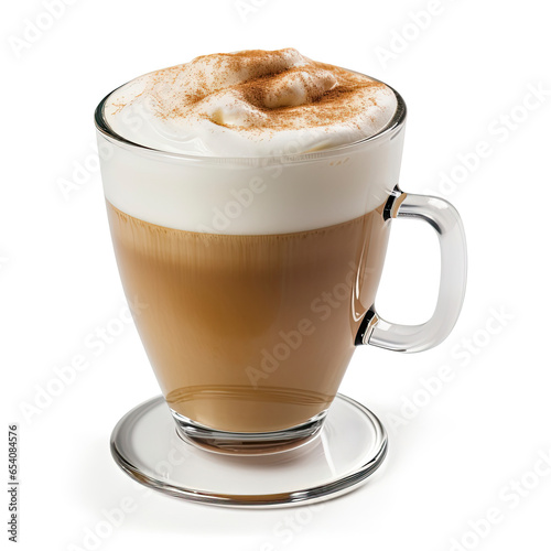 A delicious cappuccino with a generous serving of whipped cream in a elegant glass cup