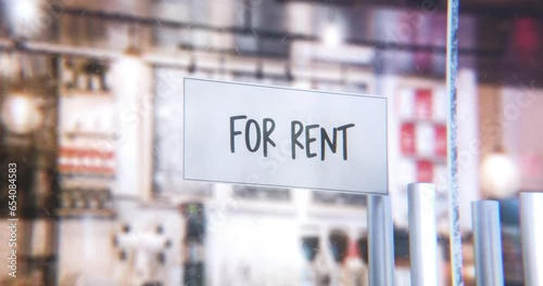 Storefront For Rent sign in a 3D animation