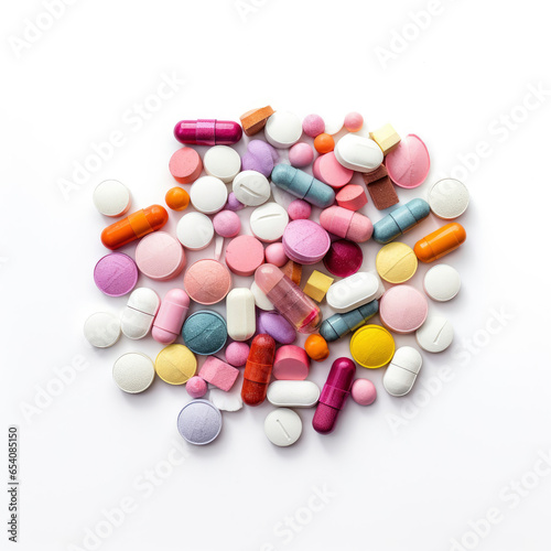 A stack of pills on a clean white background
