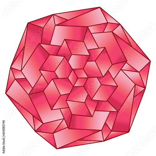 An pink tonal abstract rosette mandala made from isometric cubes and angular bevel shapes