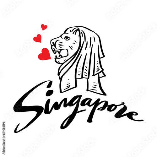 Photography Black and white vector illustration of a lion with a red heart