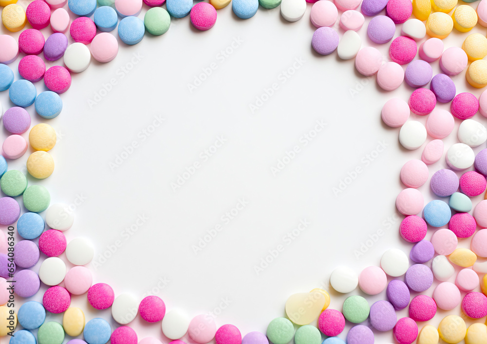 A colorful candy-covered white circle