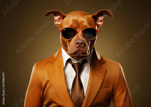 A stylish dog wearing sunglasses and a suit © LUPACO PNG