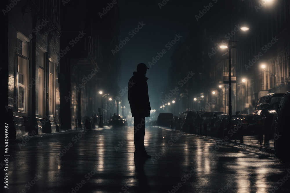 silhouette of person on the street at night silhouette of person on the street at night