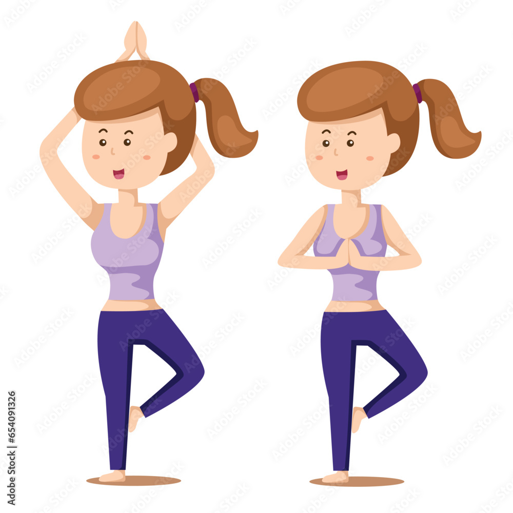Illustrator of yoga set one with girl exercises Illustrator of yoga set one with girl exercises