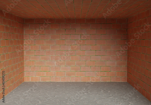 brick wall room background in 3d render design.