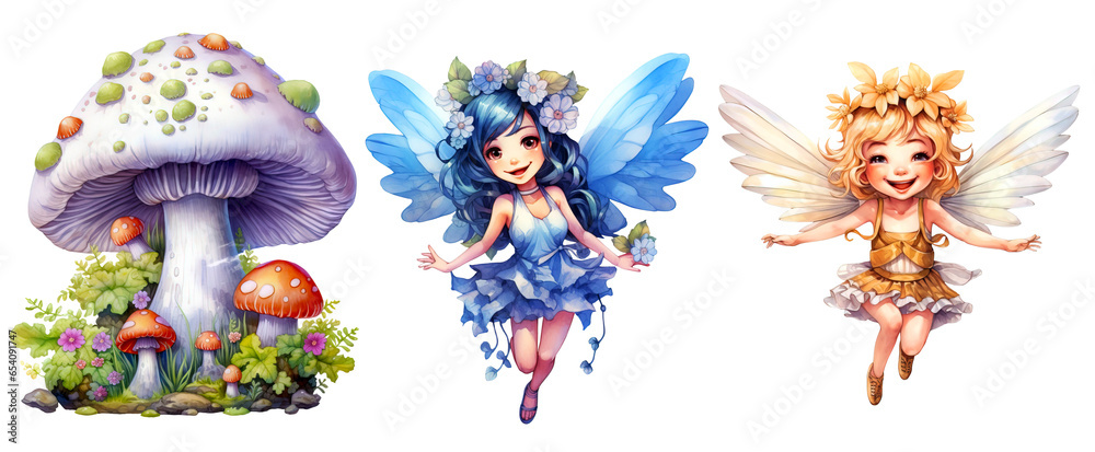 Fototapeta premium Cute Little Fairy Girl, fantacy magical fairy tales Clipart isolated on Transparent Background.