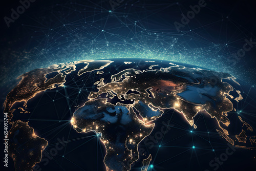 World map on black background  concept of international business  supply chain  global network  technological innovation  internet technology  web  digital future  futuristic  crypto currency  