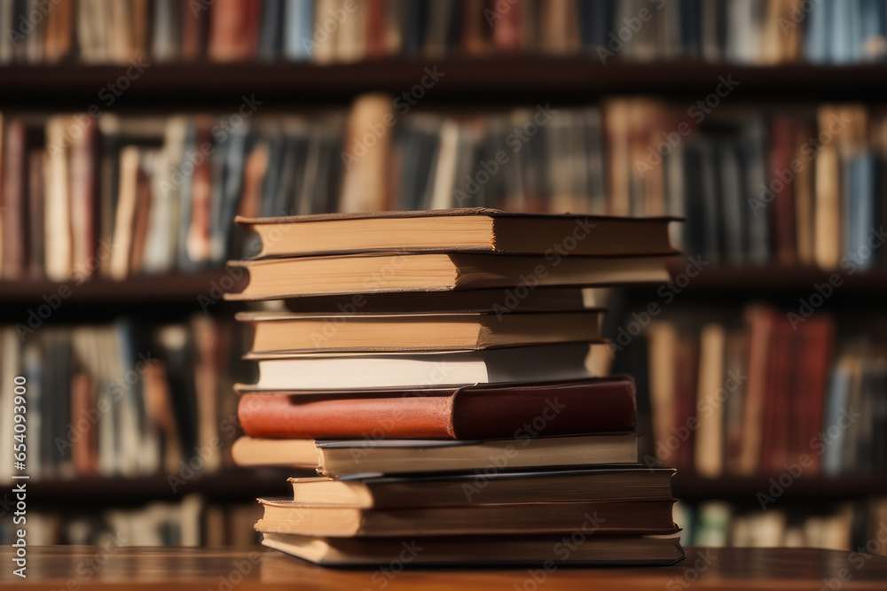 stack of books in a library stack of books in a library