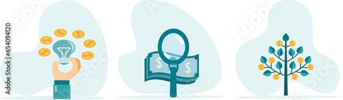 Crowdfunding decorative set. investing in mortgage and planning financial strategy to achieve money growth and stability. Investment growth concept.