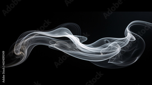 abstract smoke on black, horizontal smoke trail on a black background, incense stick smoke photo