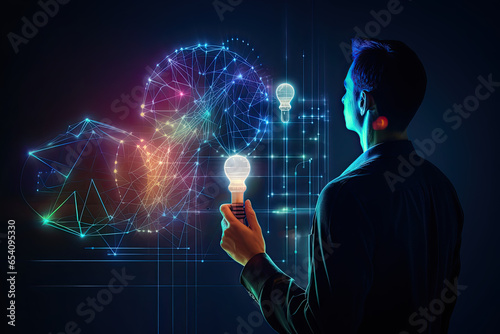 Business person analyzing data on screen, laptop, digital, futuristic, concept of international business, global network, innovation, ai, artificial, intelligence, 