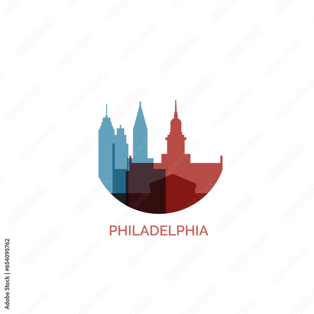 USA United States Philadelphia cityscape skyline city panorama vector flat modern logo icon. US Pennsylvania Commonwealth American emblem idea with landmarks and building 