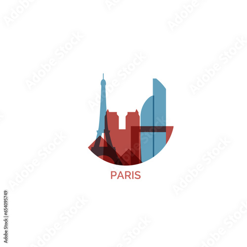 France Paris city cityscape skyline capital panorama vector flat modern logo icon. French central region town emblem idea with landmarks and building silhouettes