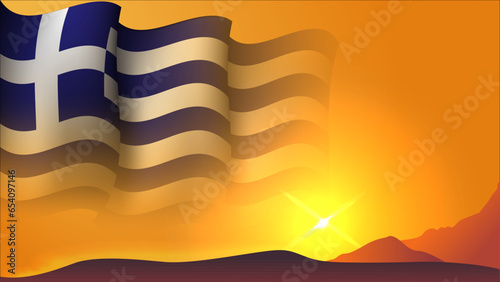 greece waving flag background design on sunset view vector illustration