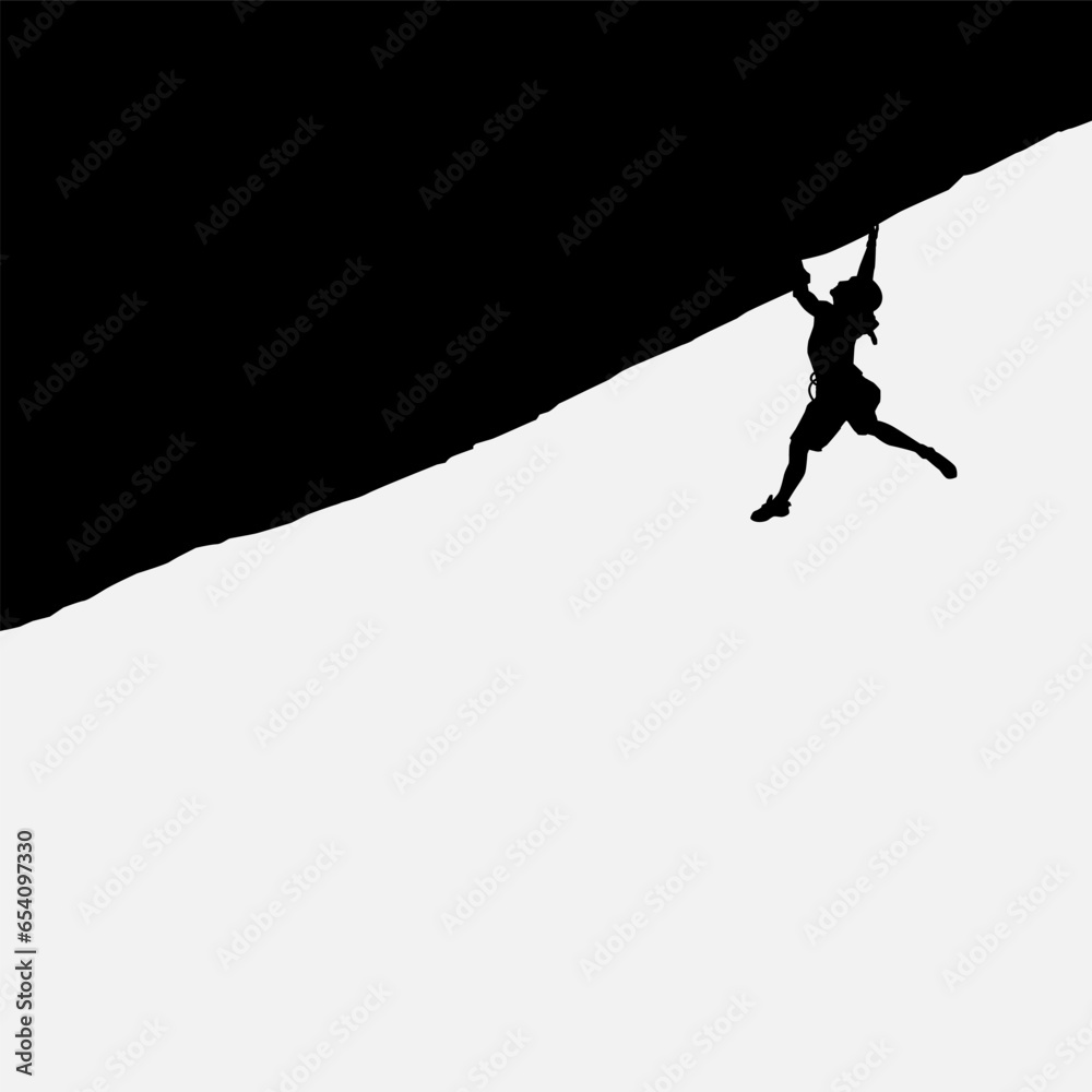 High details of climbing silhouette. Minimal symbol and logo of sport. Fit for element design, background, banner, backdrop, cover, logotype. Isolated on black background. Vector Eps 10 High details of climbing silhouette. Minimal symbol and logo of sport. Fit for element design, background, banner, backdrop, cover, logotype. Isolated on black background. Vector Eps 10