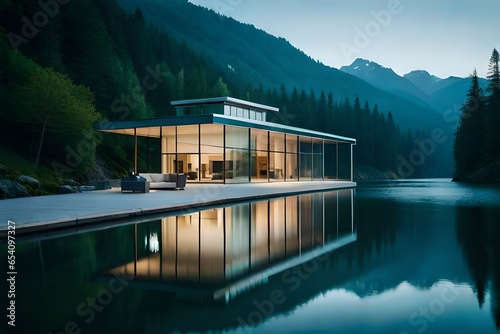 Glass house in the mountain. photo