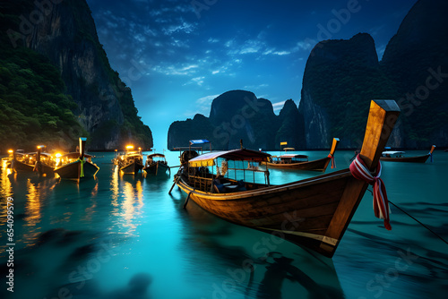 fishing boat on enchanting glow of the Blue Lagoon