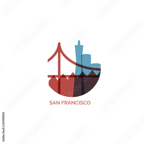 USA United States San Francisco cityscape skyline city panorama vector flat modern logo icon. US California American county emblem idea with landmarks and building silhouette