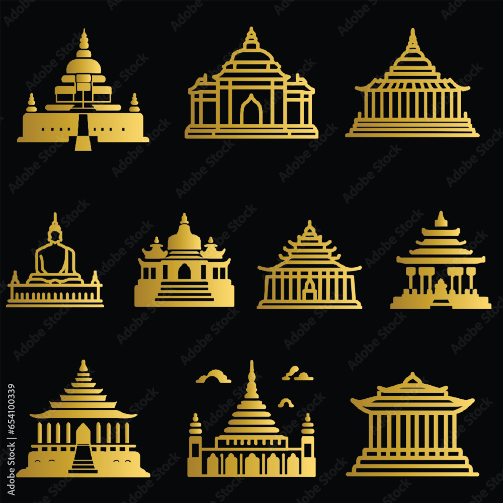 Obraz premium Set of golden buddha temple
