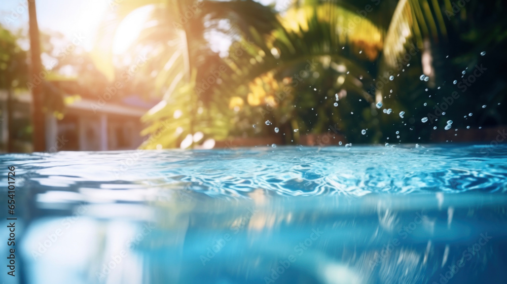Close up clear blue water in the pool Close up clear blue water in the pool