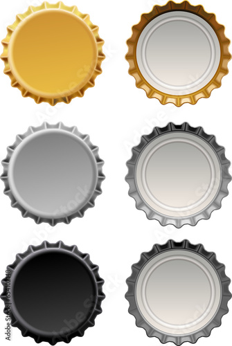 Cuadro en lienzo illustrierte Kronenkorken mit Vorder und Rückseite in den Farben Messing, Silber