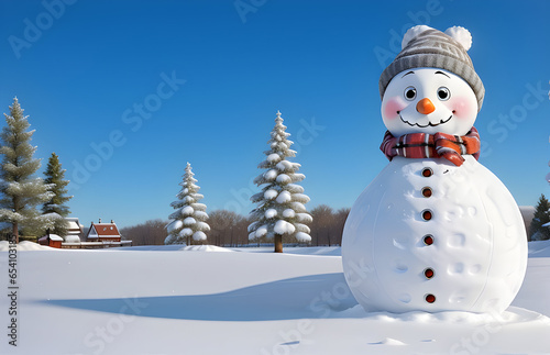 Photo snowman with winter landscape and snow generative by AI © Thitiyakorn