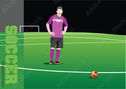 Soccer player preparing to take a free kick. 3D vector color illustration