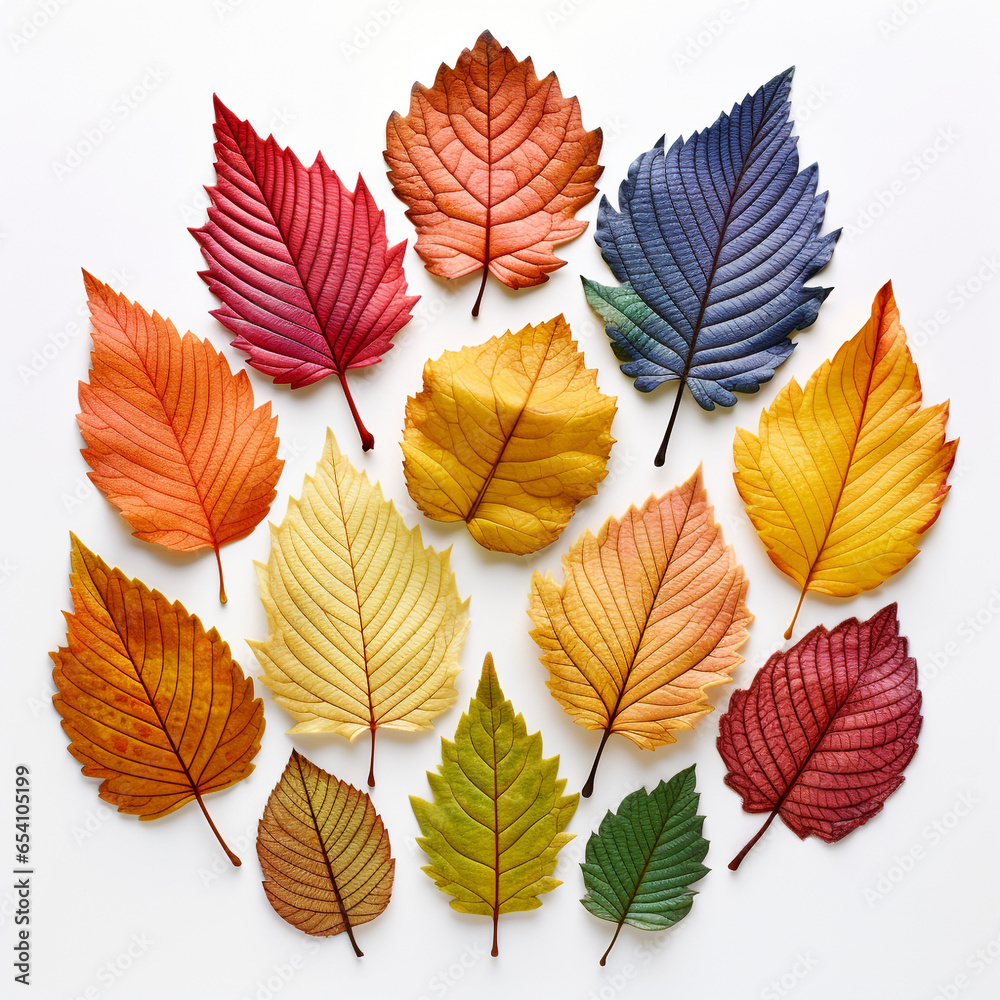 solated leaves. Collection of multicol, no shadows, maximum details, sharpness throughout the