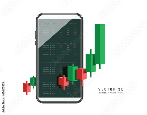 Stock Chart or Cryptocurrency Chart uptrend from red to green and profitable for trader and all place on smartphone screen