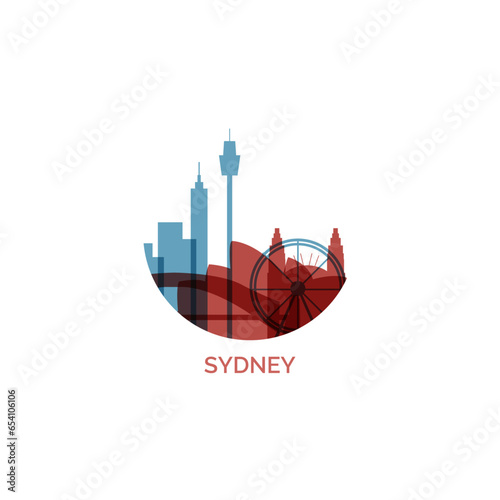 Australia Sydney cityscape skyline capital city panorama vector flat modern logo icon. New South Wales region emblem idea with landmarks and building silhouettes