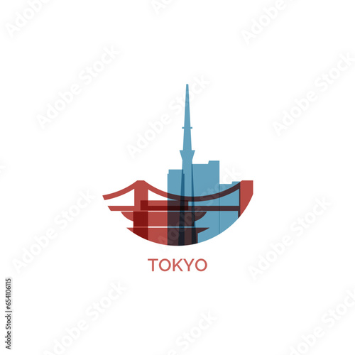 Japan Tokyo cityscape skyline city panorama vector flat modern logo icon. Asian Japanese capital metropolitan region emblem idea with landmarks and building silhouettes