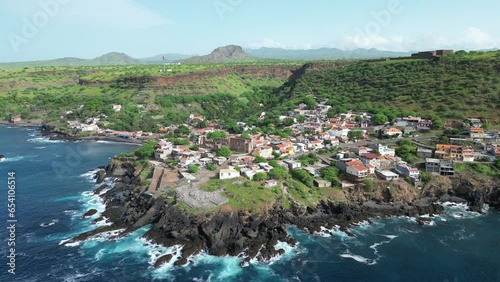 Cidade Velha Aerial View. The oldest city in the Republic of Cape Verde. Santiago Island Landscape. The Republic of Cape Verde is an island country in the Atlantic Ocean. Africa.
