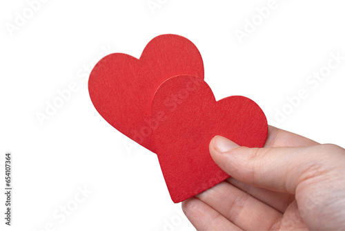 The shape of love heart icon in hand on white background.