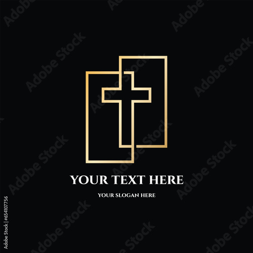Geometric Golden Jesus Christian Cross Line Icon Symbol Illustration Fototapet