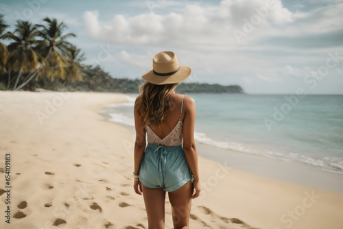Wallpaper Mural rear view of woman standing on sand at beach Torontodigital.ca