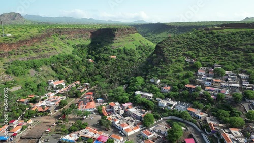 Cidade Velha Aerial View. The oldest city in the Republic of Cape Verde. Santiago Island Landscape. The Republic of Cape Verde is an island country in the Atlantic Ocean. Africa.
