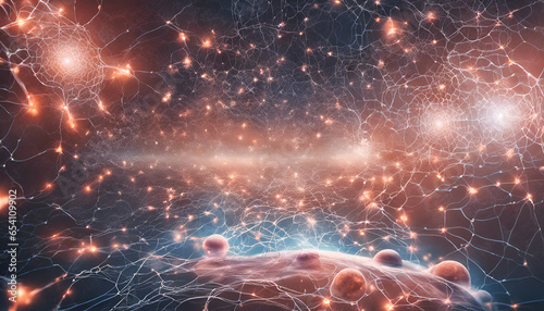 A strange vision of a computerized future, with simulated intelligence innovation, advanced correspondence, science exploration, and 3D delineation of brain cells. photo