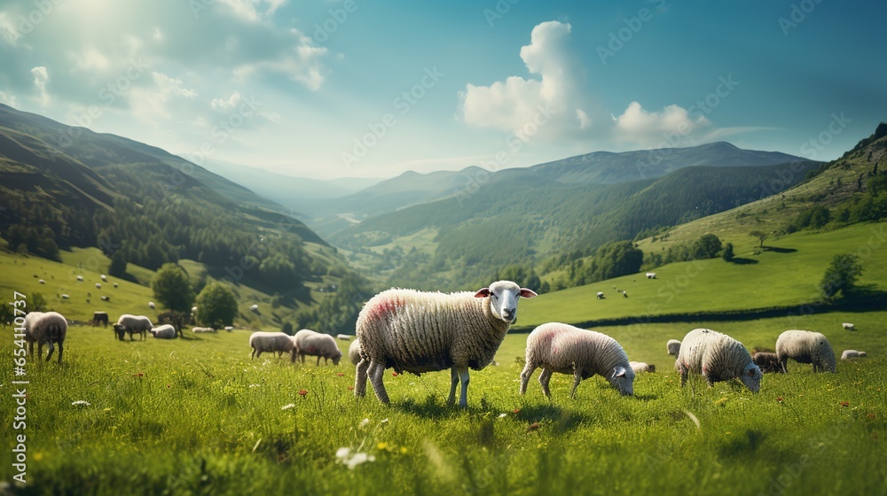Agriculture Industry: Sheep grazing in pasture, sheep grazing on farm