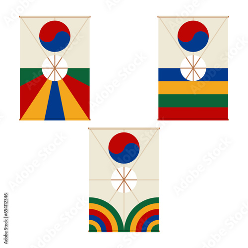 Vector set of Korean traditional kite (bangpaeyeon)