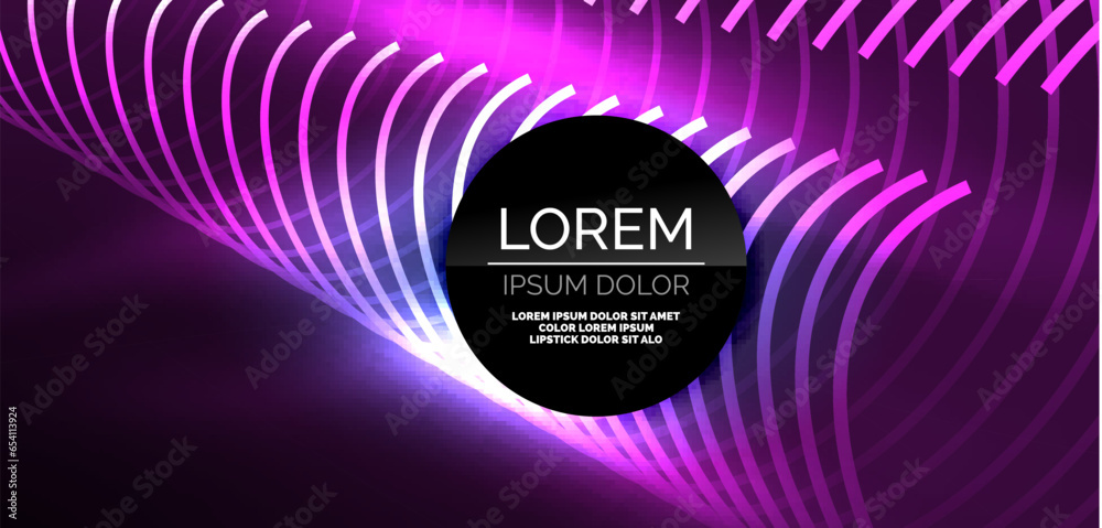 Neon lines and waves abstract background. Techno glowing neon shapes vector illustration for wallpaper, banner, background, landing page, wall art, invitation, prints, posters