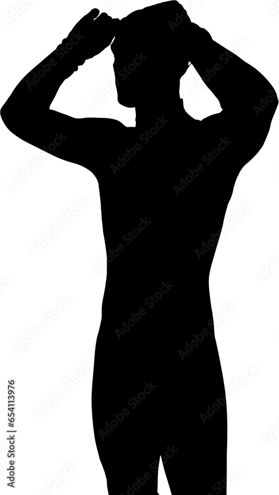 Digital png silhouette of man holding head on transparent background