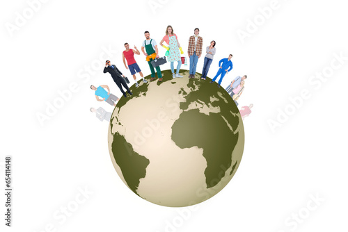 Digital png illustration of many people standing on earth on transparent background