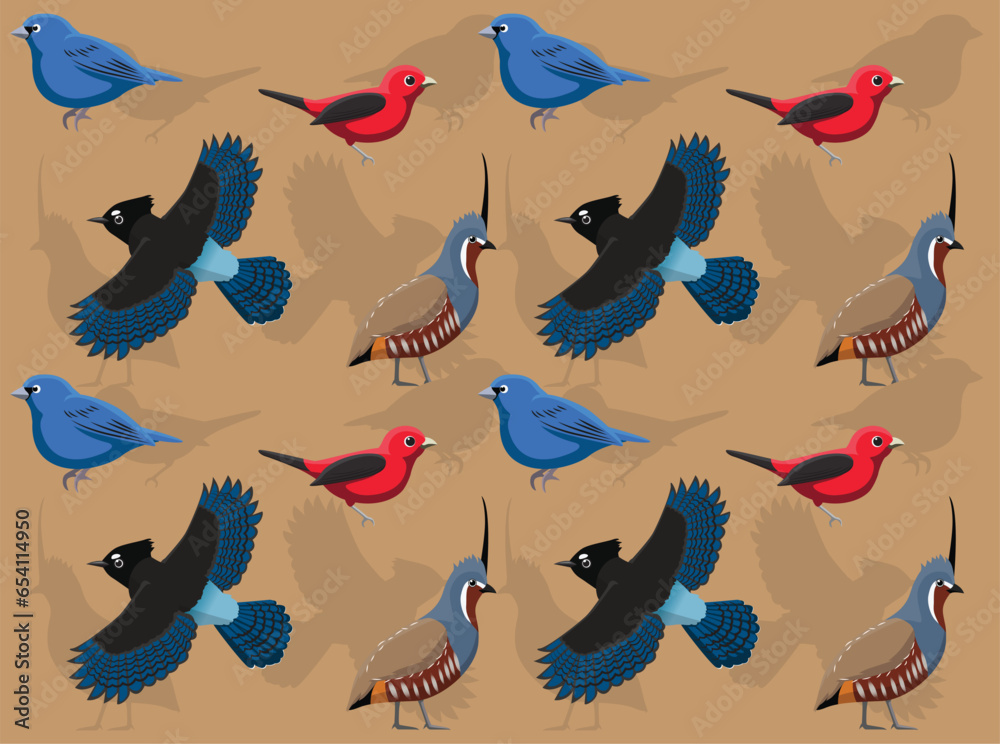 Obraz premium Bird Quail Jay Tanager Bunting Cartoon Seamless Wallpaper Background